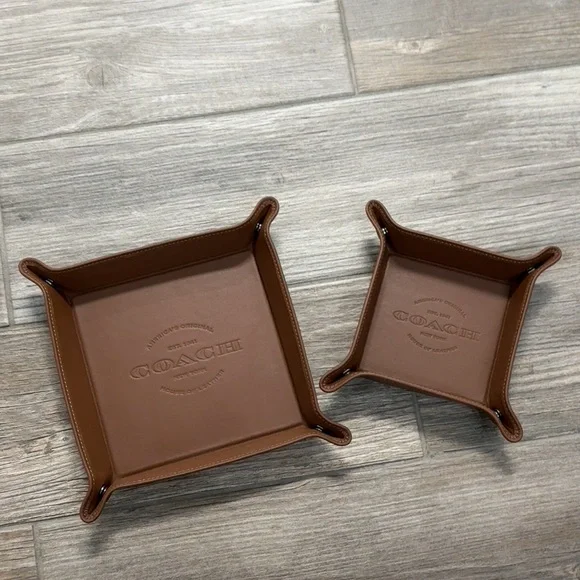 Coach New with Box Set Saddle Brown Leather Valet Trays - Picture 10 of 16